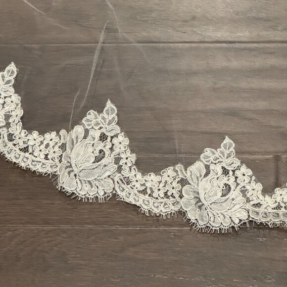 Nina Bridal Iris Wedding Veil IVORY Wedding One Single Tier Lace Tulle 7 ft Long main image 16
